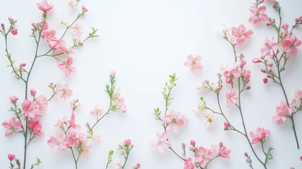 Fototapeta premium Delicate pink or peach blossoms against a white gray background