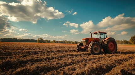 Obraz premium A vast, dry brown expanse stretches beneath an expansive azure sky dotted with pristine white clouds, evoking solitude and stillness