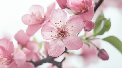 Naklejka premium Delicate pink or peach blossoms against a white gray background