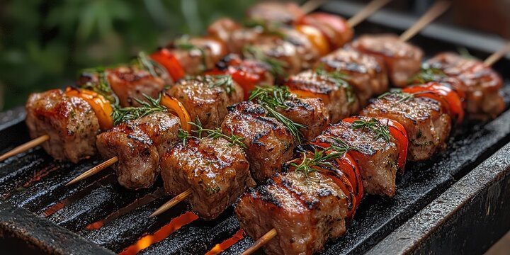 Grilled skewers embody the essence of Greek cuisine, Bar b q, Full HD, 32k Resolution 