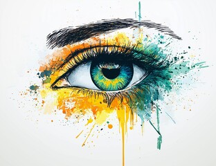 Colorful eye illustration showcasing vibrant splashes of paint and intricate detailing in artistic expression