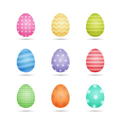 Colorful flat design of Easter egg Icons set for holiday on white background. Vector illustration
