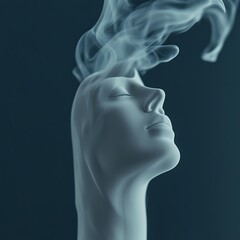 Obraz premium A sculpted female face with smoke billowing from her head