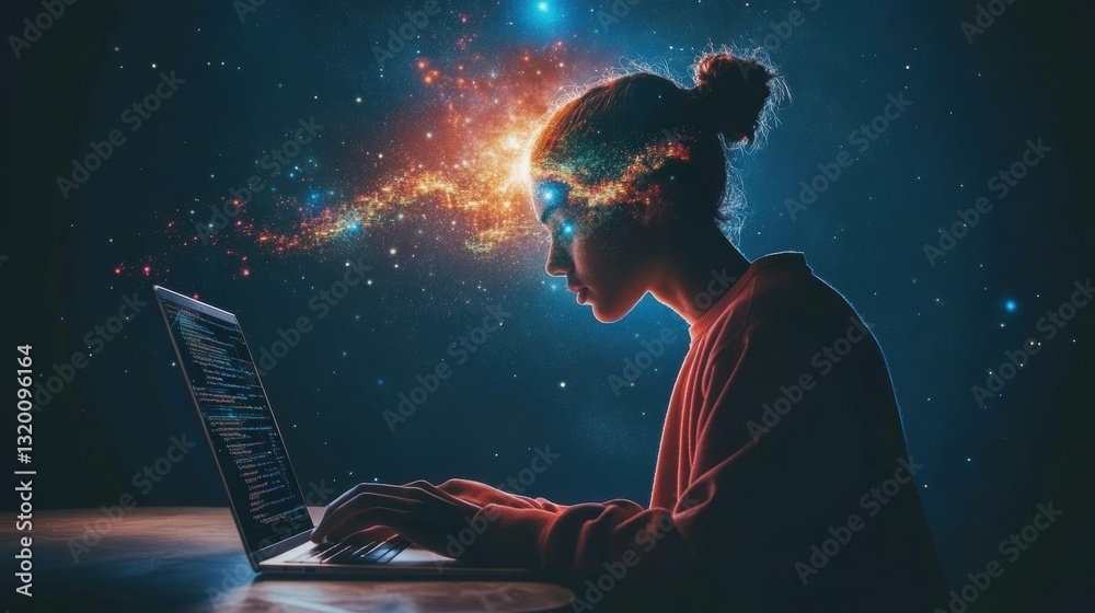 Aufkleber Student engages in virtual learning with AI assistance while exploring innovative concepts in a creative environment