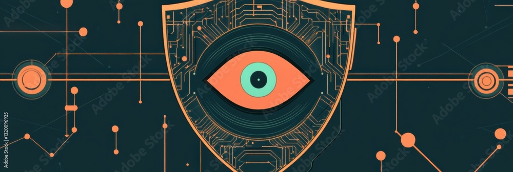 Aufkleber Shield featuring cybernetic patterns and robotic eye embodies the role of AI in cybersecurity