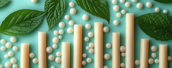 White Wax Beads and Wooden Stick for Depilation on Pink Background Minimalist Composition