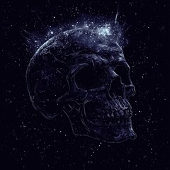 Glowing Skull with Nebula Crown in Cosmic Space, Mysterious and Enigmatic, Futuristic Abstract Art Design