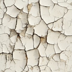 Cracked, aged, white paint texture on a wall.
