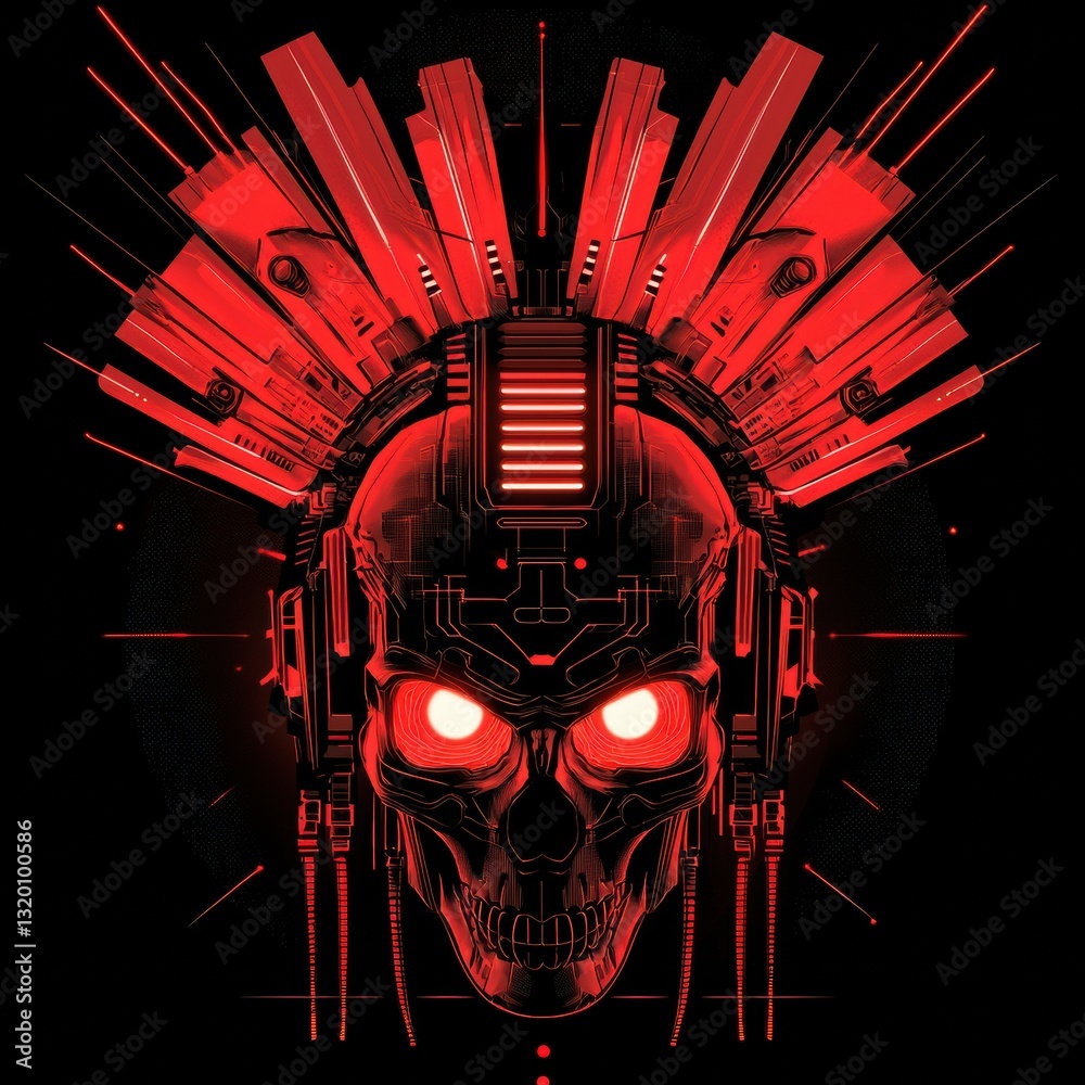 Wall mural glowing robotic skull design with exposed circuit elements and futuristic aesthetic