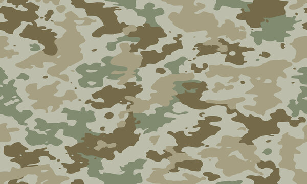 Camouflage seamless pattern. Trendy style camo, repeat print. Vector illustration. Khaki gray texture, military army green hunting print