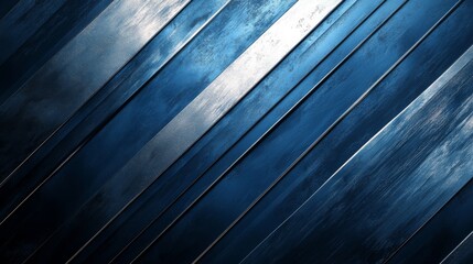 Blue and silver metallic diagonal textured stripes create a modern background