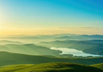 Fototapeta premium Sunrise Over Green Hills