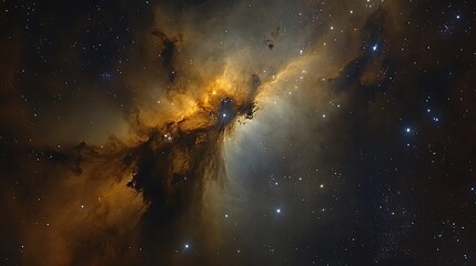 Naklejka premium A vibrant cosmic nebula shows many colors across the vast space
