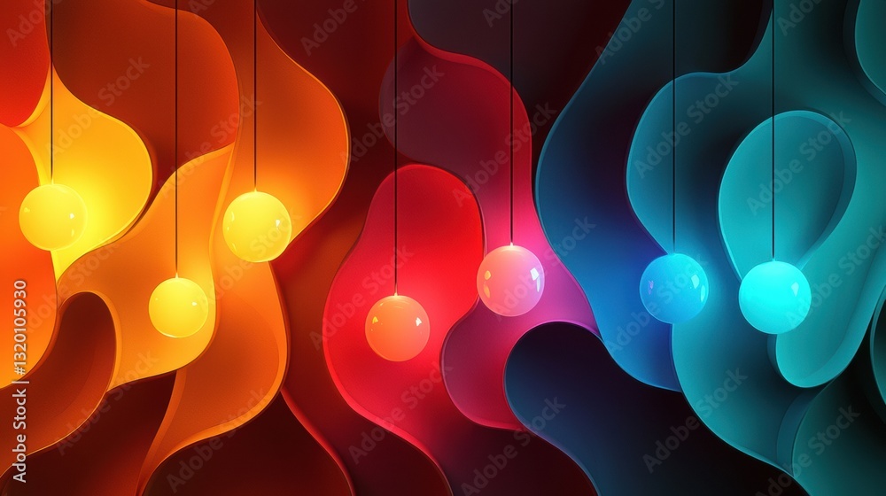 Wall mural colorful abstract background with glowing orbs creating a vibrant and dynamic atmosphere