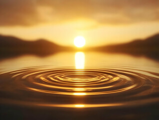 Golden Sunset Reflected in Ripples of Still Water, Creating a Serene and Abstract Background Image.