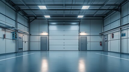 Modern Industrial Interior of a Garage with Sliding Door and Clean Floor