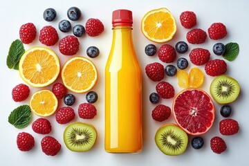 Fresh Multi Fruit Juice Bottle with Acerola Grapefruit Kiwi Apple Strawberry Ingredients