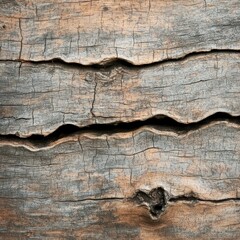 Cracked, weathered wood texture with deep crevices and gray tones.