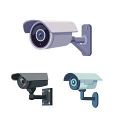 Minimalist vector graphic design of a camera mounted on a wall. Clean and modern illustration featuring a surveillance or security camera in a monochrome style, symbolizing monitoring, safety