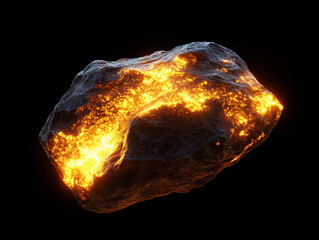 Glowing asteroid isolated on a black background