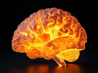 Glowing digital brain model isolated
