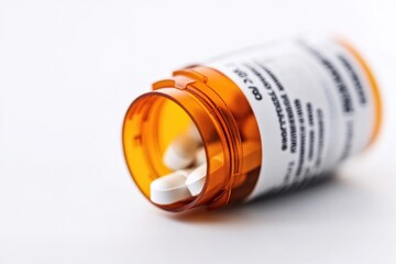 A detailed view of a pill bottle featuring a label with dosage instructions.