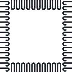 There are thick hooks and arcs along the edges of the image. The objects form an empty frame.