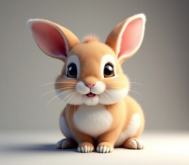 medium rabbit, brown and white fur, head tilt, gazing