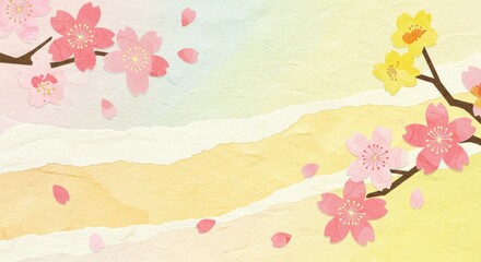 桜の花の和紙のイラスト背景画