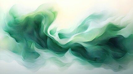 Abstract Fluid Art with Green Waves and Minimalist Landscape Aesthetic
