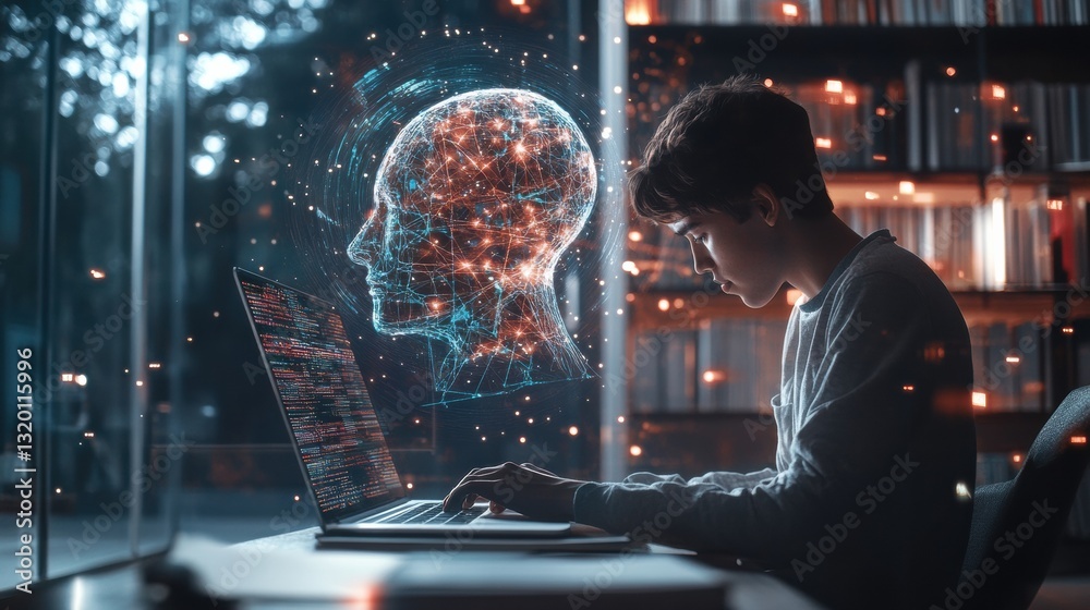 Aufkleber student engages with ai in a virtual learning environment focused on coding and development concepts