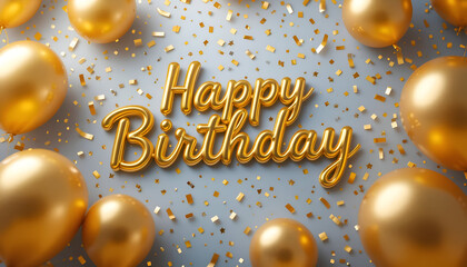 Happy birthday background with golden balloon banner