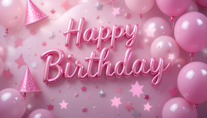 Happy birthday background with balloon and stars