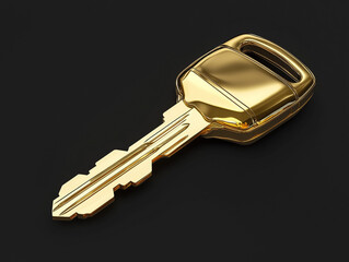 3D gold car key isolated on a black background