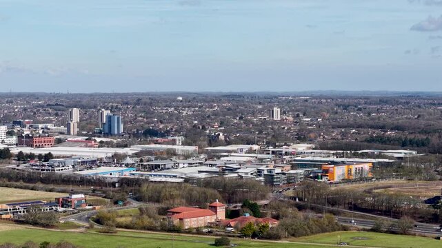 Glaxosmithkline, Stevenage aerial view towards industrial biotechnology laboratory facility