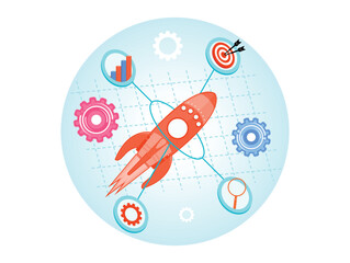 Obraz premium Rocket Launch Symbolizing Innovation and Data Driven Business Growth.