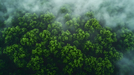 Obraz premium Dense Green Forest Covered In Misty Atmosphere