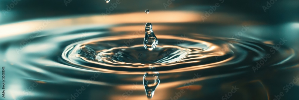Leinwandbilder Close up macro shot of a clear water drop emerging from a filter with reflections in bright natural light creating a serene atmosphere