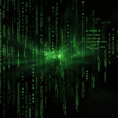 Obraz premium Green digital rain, data stream, futuristic background, abstract technology