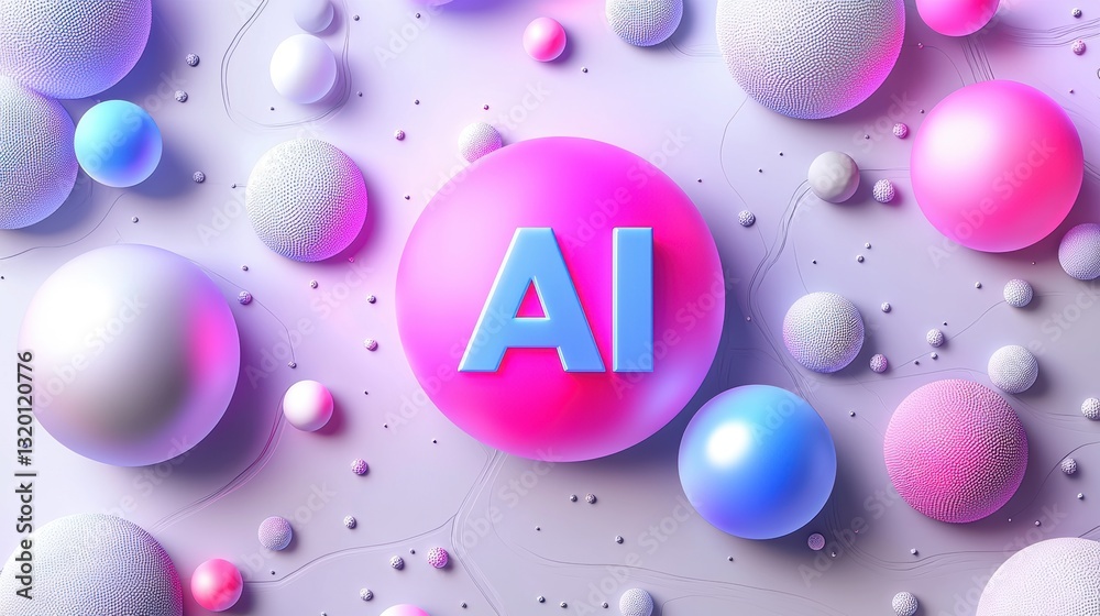 Wall mural vibrant dynamic banner design featuring ai text surrounded by stylized colorful spheres and abstract