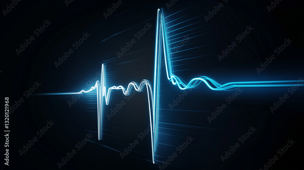 Aufkleber glowing blue heartbeat line pulsating on dark background