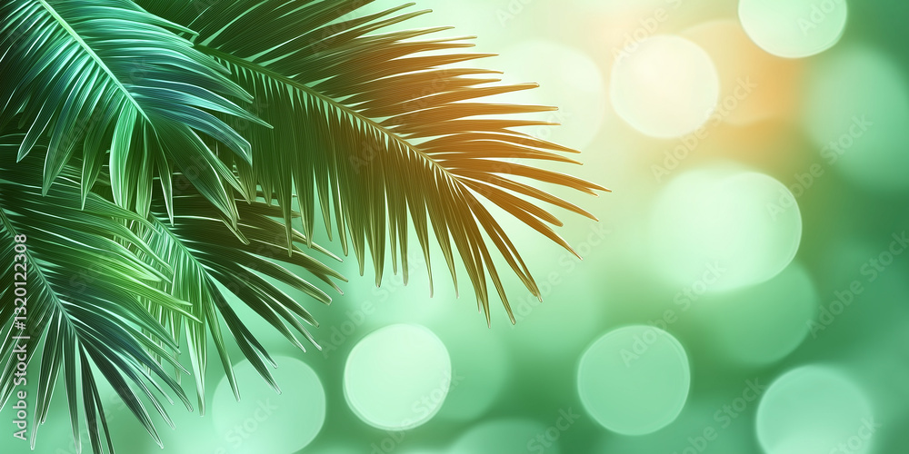 Aufkleber tropical palm leaves creating relaxing summer background with bokeh effect