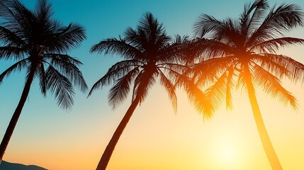 Fototapeta premium Silhouette Palm Trees Sunset Tropical Vacation Image