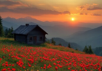 Mountain Sunrise Landscape with Lantern in Foggy Morning at Doi Luang Chiang Dao Chiang Mai Thailand