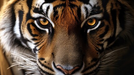 Close-up tiger face, intense gaze