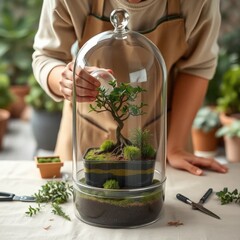 a hand holding a small bonsai tree