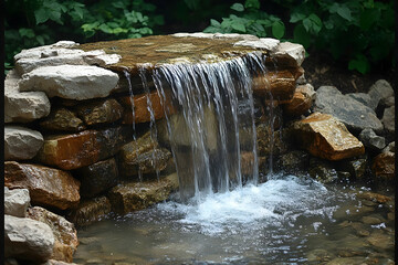 Small Waterfall Feature Cascading Over Rocks