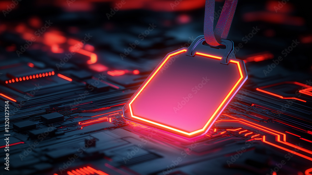 Aufkleber glowing blank cpu chip label hanging over futuristic circuit board
