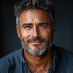 Fototapeta premium Hyper-realistic portrait of smiling young man with casual attire in studio with friendly expression and minimalistic background