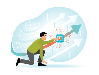 Businessman Touching AI to Embracing AI Technology for Digital Marketing.